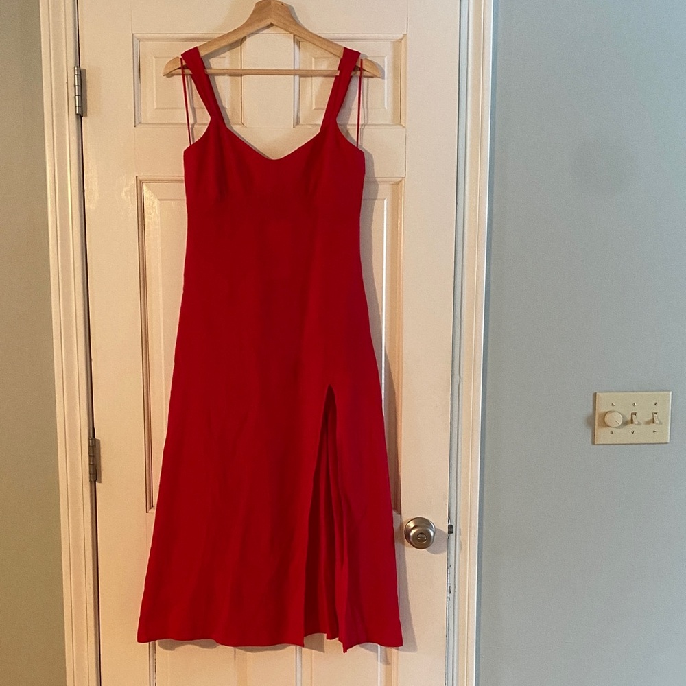 Zara Vibrant Red Linen Midi Dress